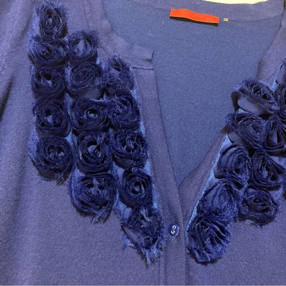Red Brand | Cobalt Blue Cardigan Sweater with Gorgeous Rosette Detail | Size L - Picture 1 of 9
